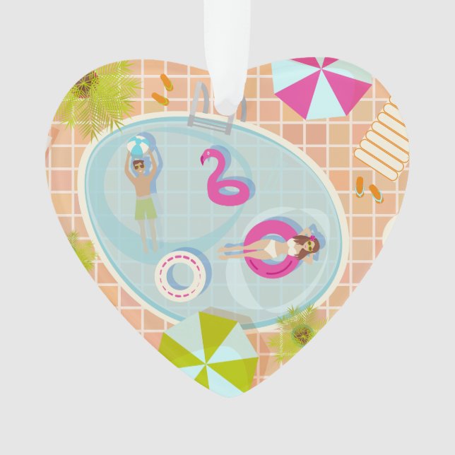 Bikini girl and guy playing swimming pool game ornament (Front)