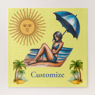Bikini Girl Beach Napping Thunder_Cove Jigsaw Puzzle