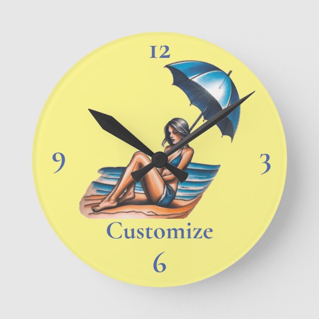 Bikini Girl Beach Napping Thunder_Cove  Round Clock (Front)