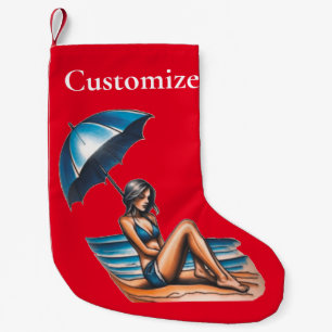 Bikini Girl Beach Napping Thunder_Cove Small Christmas Stocking