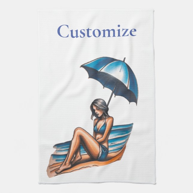 Bikini Girl Beach Napping Thunder_Cove  Tea Towel (Vertical)