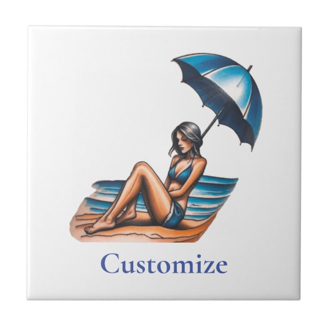 Bikini Girl Beach Napping Thunder_Cove  Tile (Front)