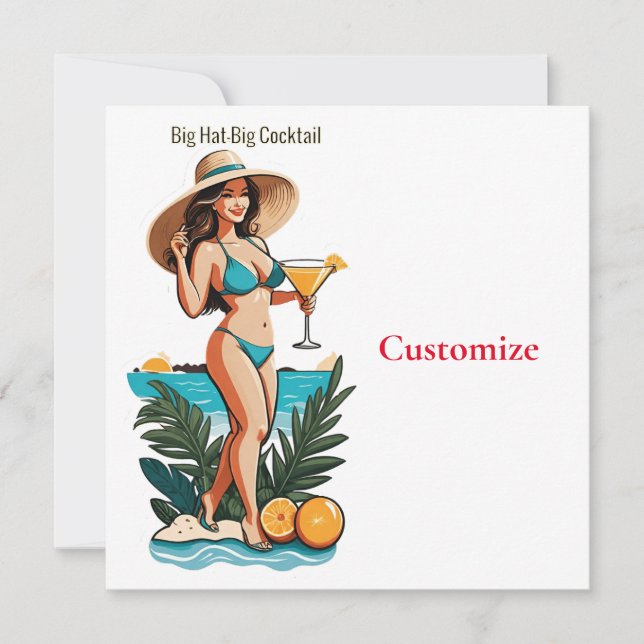 Bikini Girl Big Hat- Big Cocktail Thunder_Cove  Invitation (Front)