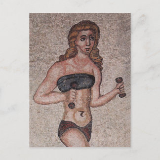 Bikini Girl Mosaic - Lifting Weights - Roman Postcard