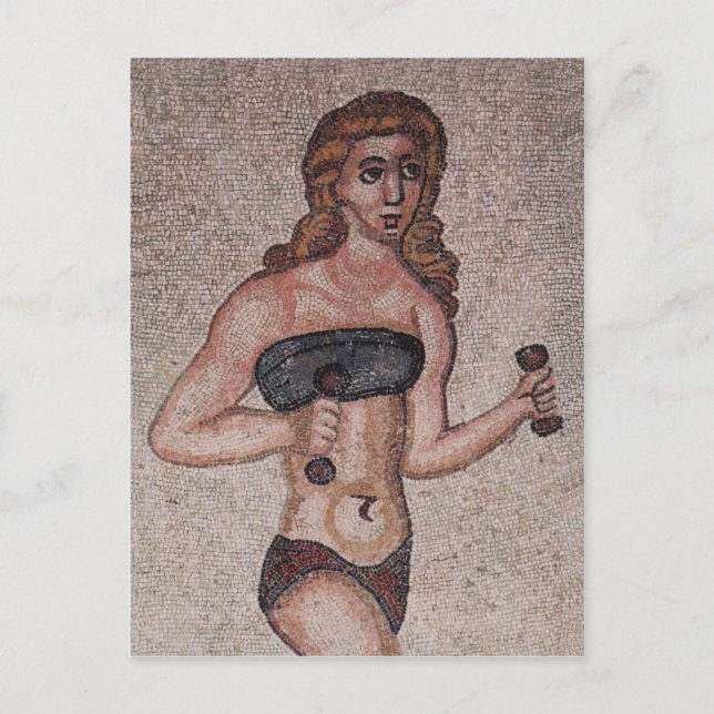 Bikini Girl Mosaic - Lifting Weights - Roman Postcard (Front)