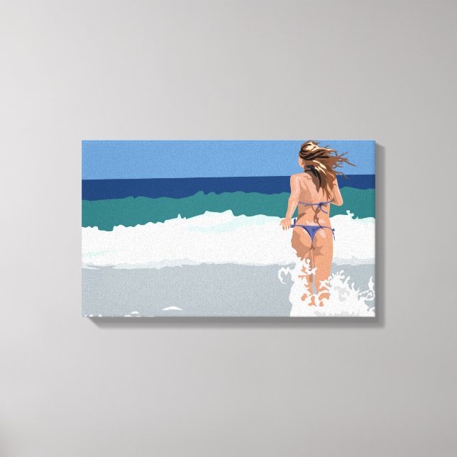 Bikini girl on the beach canvas print (Front)