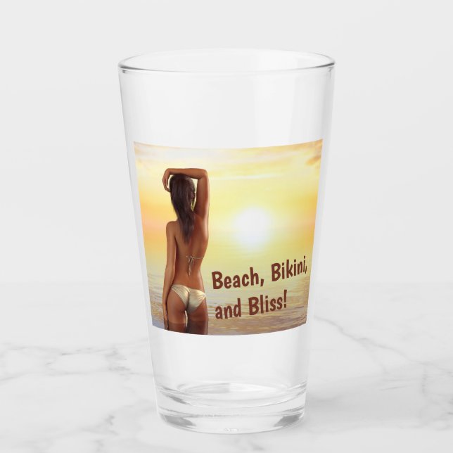 Bikini Girl Posing in the Sea at Sunset Glass (Front)