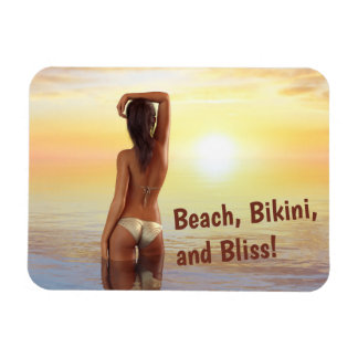 Bikini Girl Posing in the Sea at Sunset Magnet