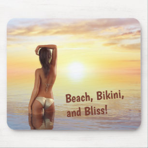 Bikini Girl Posing in the Sea at Sunset Mouse Mat