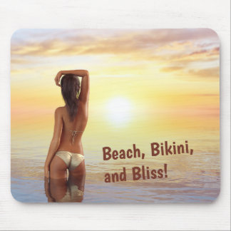 Bikini Girl Posing in the Sea at Sunset Mouse Mat