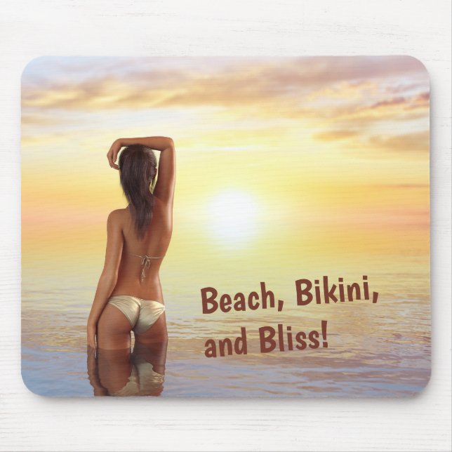 Bikini Girl Posing in the Sea at Sunset Mouse Mat (Front)