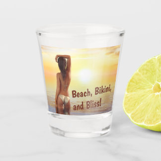 Bikini Girl Posing in the Sea at Sunset Shot Glass
