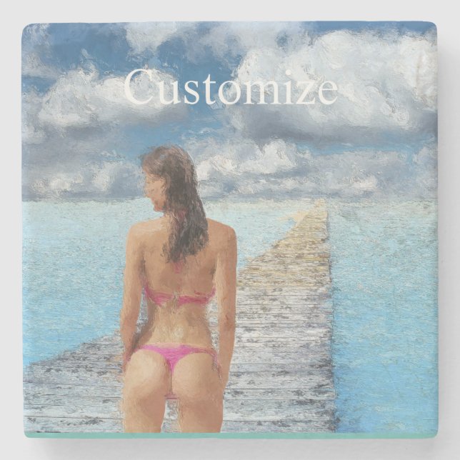 Bikini Girl Thunder_Cove  Stone Coaster (Front)