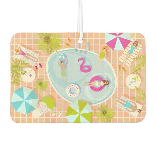 Bikini girls and guys playing swimming pool game car air freshener (Front)