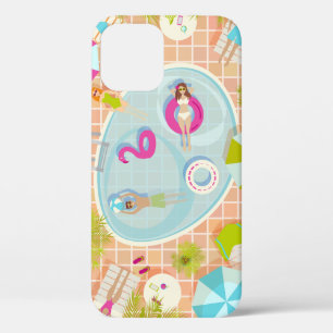 Bikini girls and guys playing swimming pool game iPhone 12 case