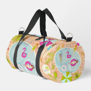 Bikini girls and guys playing swimming pool game duffle bag