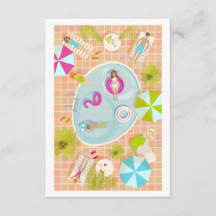 Bikini girls and guys playing swimming pool game enclosure card