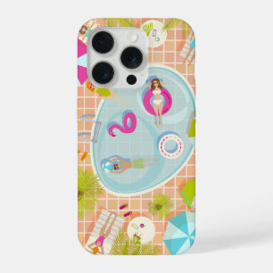 Bikini girls and guys playing swimming pool game iPhone 15 pro case