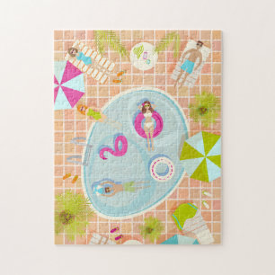 Bikini girls and guys playing swimming pool game jigsaw puzzle