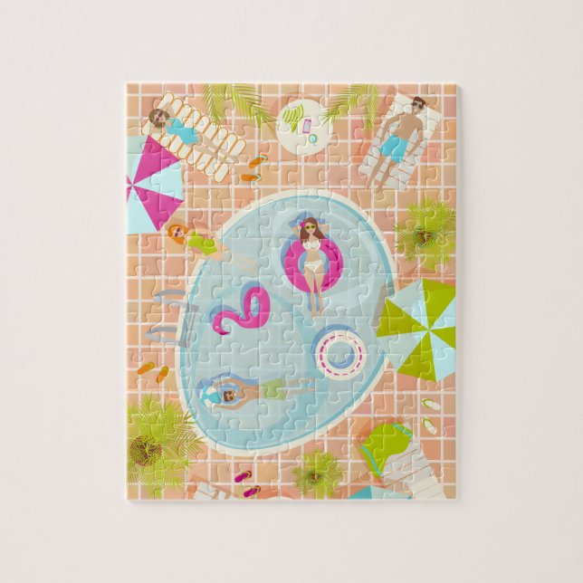 Bikini girls and guys playing swimming pool game jigsaw puzzle (Vertical)