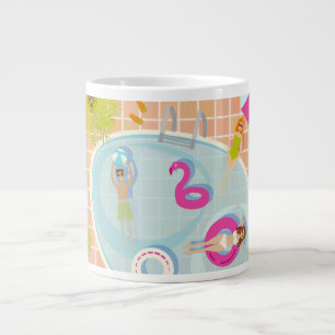 Bikini girls and guys playing swimming pool game large coffee mug