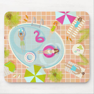 Bikini girls and guys playing swimming pool game mouse mat