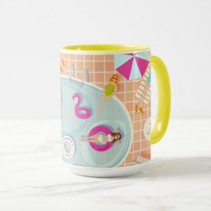 Bikini girls and guys playing swimming pool game mug