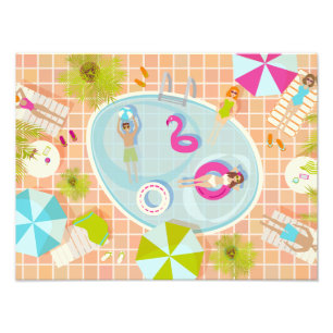 Bikini girls and guys playing swimming pool game photo print