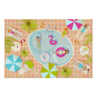 Bikini girls and guys playing swimming pool game