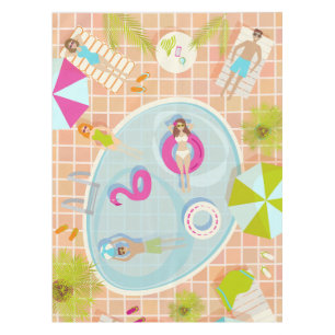 Bikini girls and guys playing swimming pool game tablecloth