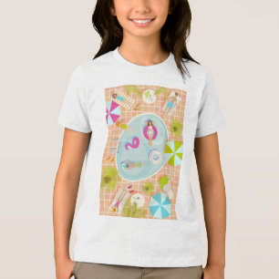 Bikini girls and guys playing swimming pool game Tri-Blend shirt