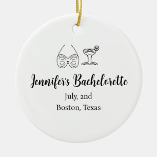 Bikini glass cocktail bachelorette party add name ceramic tree decoration