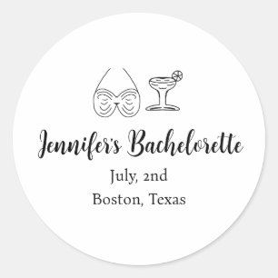Bikini glass cocktail bachelorette party add name  classic round sticker