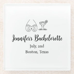 Bikini glass cocktail bachelorette party add name coaster