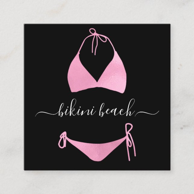 Bikini Lingerie Beach Costume Underwear Shop Pink Square Business Card (Front)