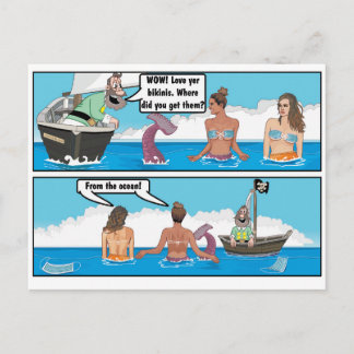 BIKINI MERMAIDS JOKE POSTCARD