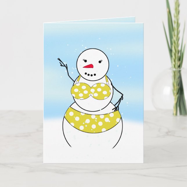 Bikini Time Snowmen Bikini Girl Holiday Card (Front)