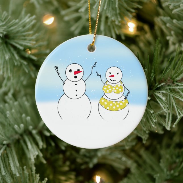 Bikini Time Snowmen Ceramic Tree Decoration (Tree)