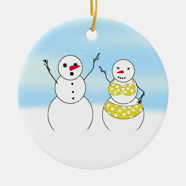 Bikini Time Snowmen Ceramic Tree Decoration (Front)