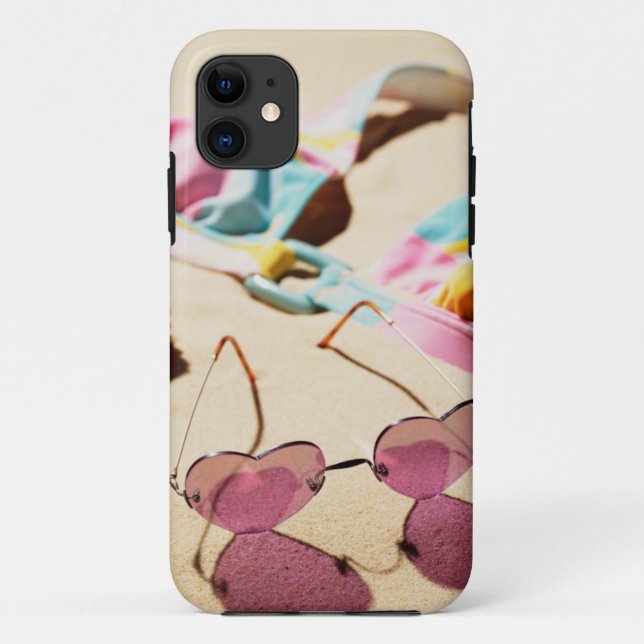 Bikini Top And Heart Shape Sunglasses On Beach Case-Mate iPhone Case (Back)