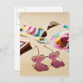 Bikini Top And Heart Shape Sunglasses On Beach Postcard (Front/Back)