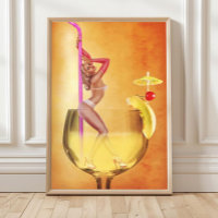 Bikini Woman Inside Cocktail Glass Wall Art, Retro