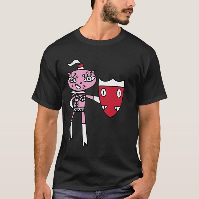 Bikinikat A Pink Cat Super Hero With Shield T-Shirt (Front)