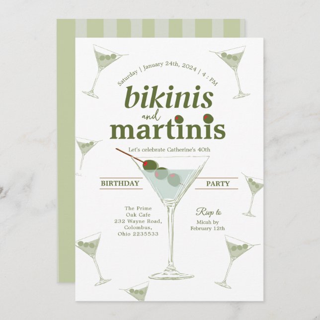 Bikinis and Martinis 30th Birthday Invitation (Front/Back)