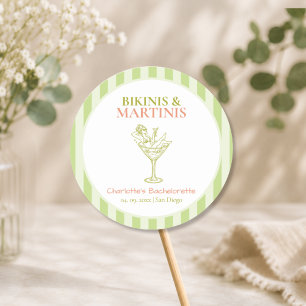 Bikinis and Martinis Bachelorette Party Bach Favor Classic Round Sticker