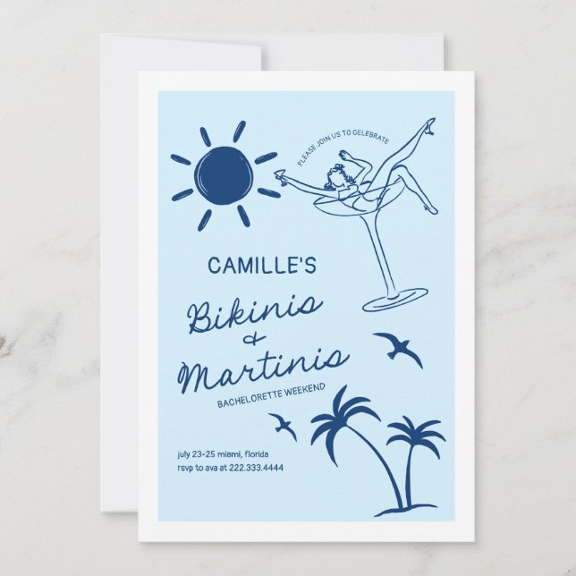 Bikinis and Martinis Bachelorette Weekend Invitation (Front)