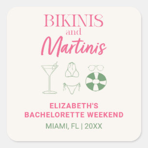 Bikinis and Martinis Bachelorette Weekend Party Square Sticker