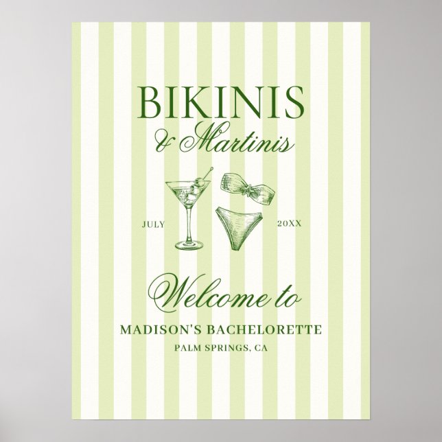 Bikinis and Martinis Bachelorette Welcome Poster (Front)