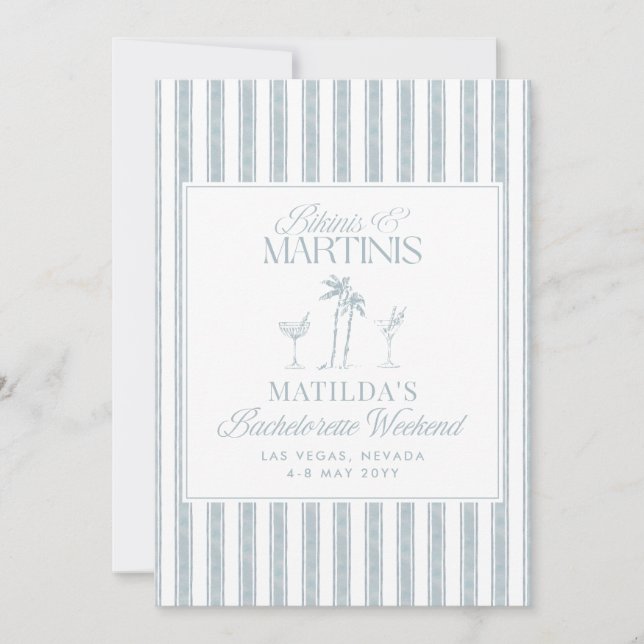 Bikinis and martinis Elegant vintage bachelorette Invitation (Front)