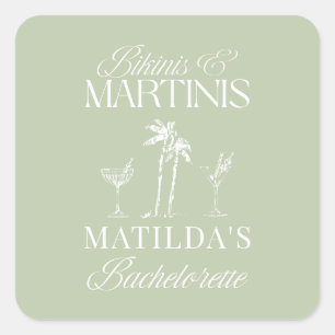 Bikinis and martinis Elegant vintage bachelorette Square Sticker